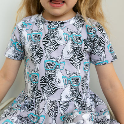 Zebra Blue Spec Print Dress-Dresses-Fred & Noah-Yes Bebe