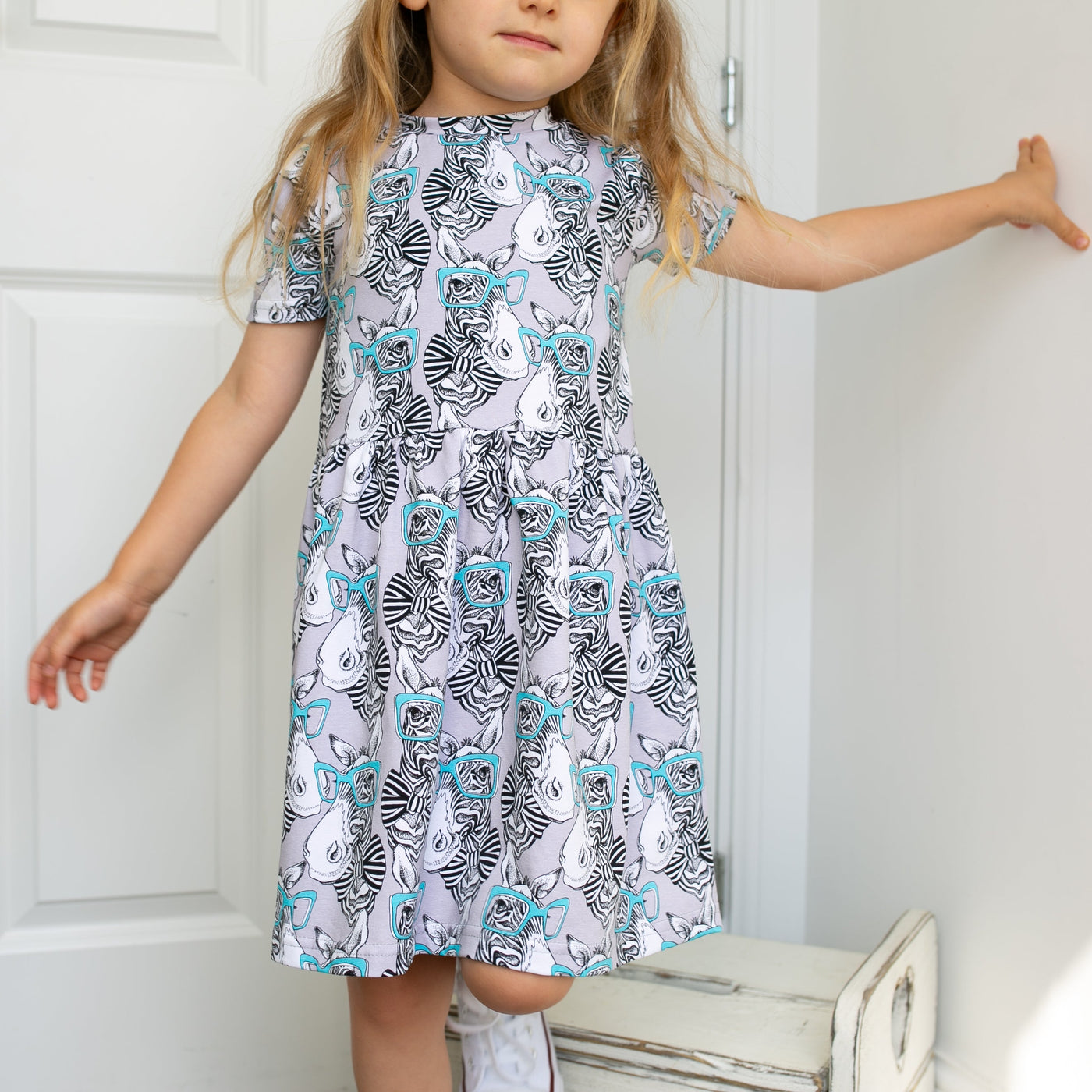 Zebra Blue Spec Print Dress-Dresses-Fred & Noah-Yes Bebe