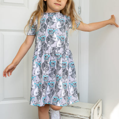 Zebra Blue Spec Print Dress-Dresses-Fred & Noah-Yes Bebe