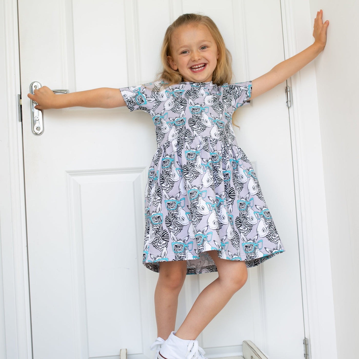 Zebra Blue Spec Print Dress-Dresses-Fred & Noah-Yes Bebe