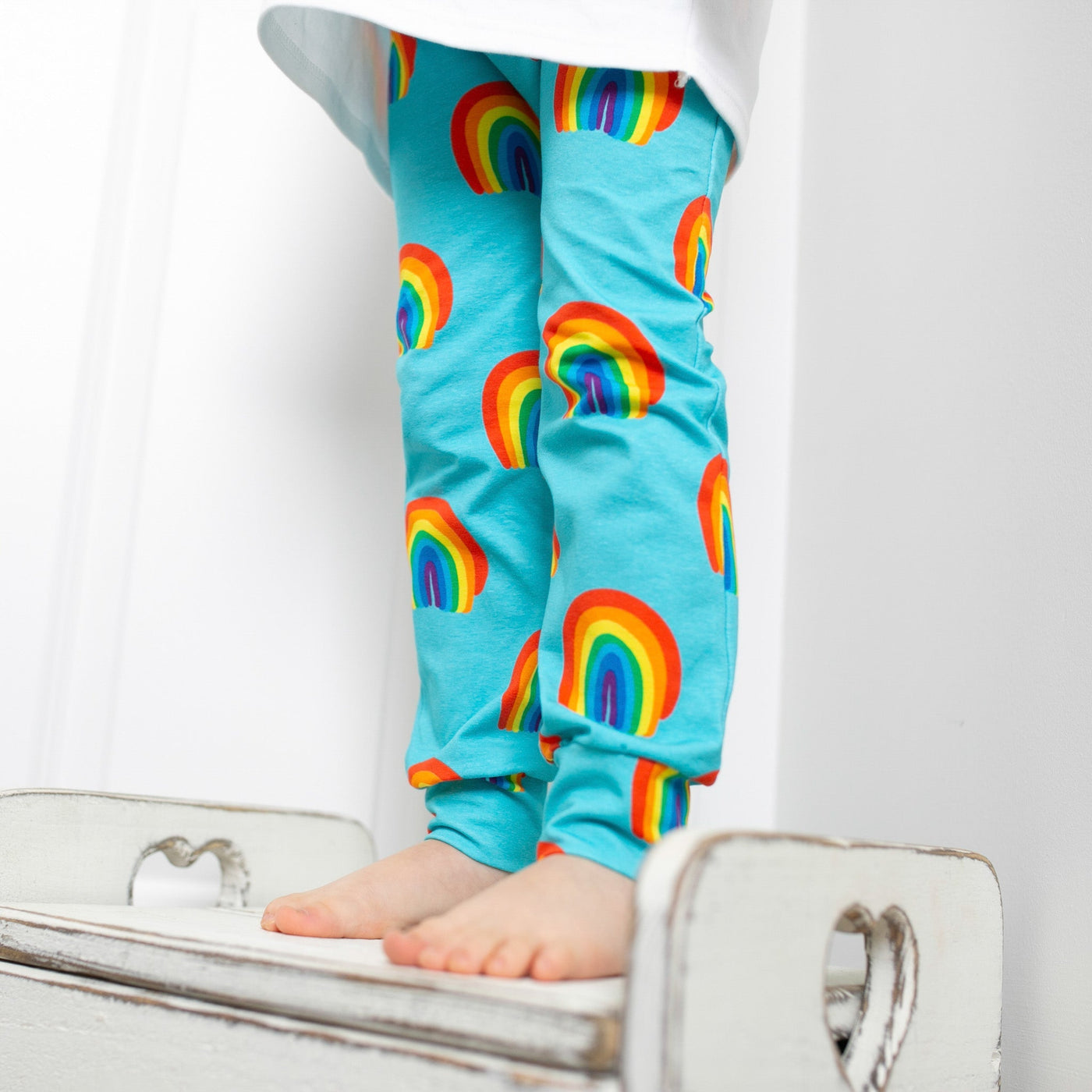 Aqua Rainbow Print Baby Leggings 0-6 Years-Leggings-Fredandnoah-Yes Bebe