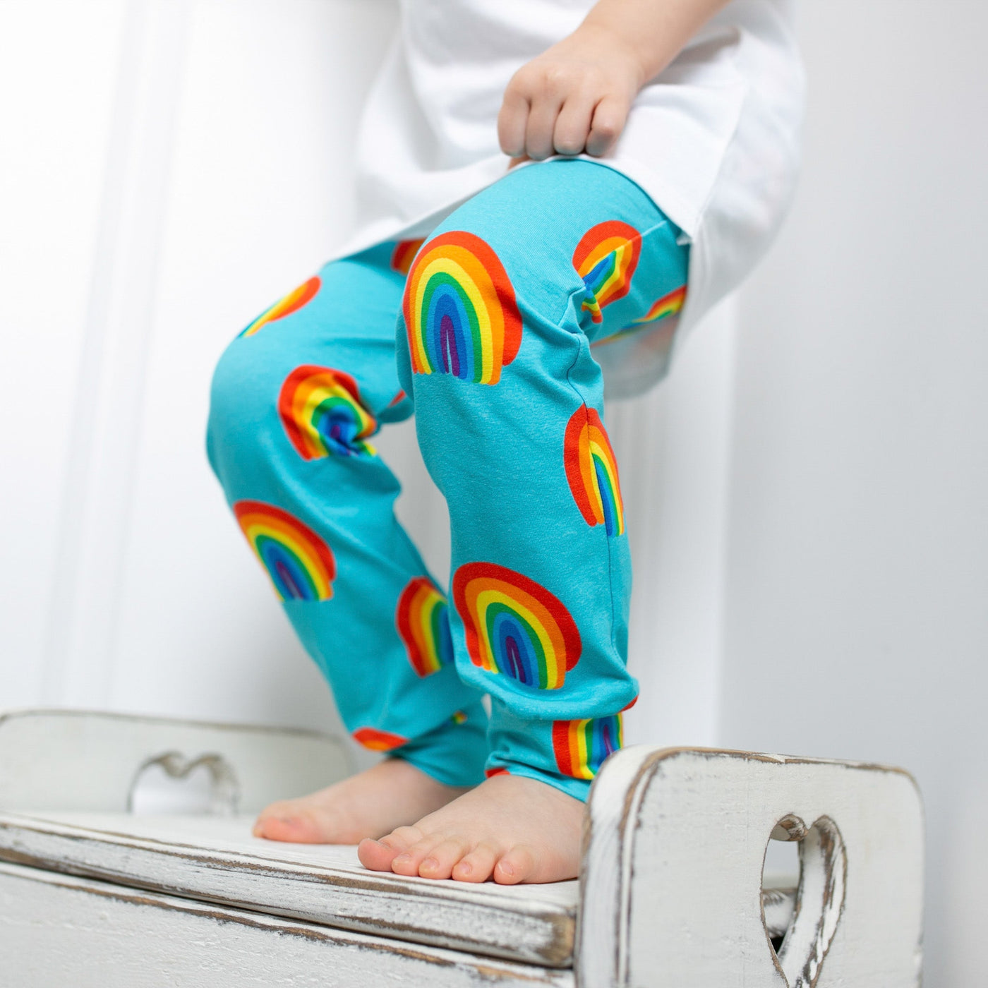 Aqua Rainbow Print Baby Leggings 0-6 Years-Leggings-Fredandnoah-Yes Bebe
