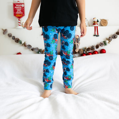 Christmas Monster Truck Leggings-Leggings-Fredandnoah-Yes Bebe