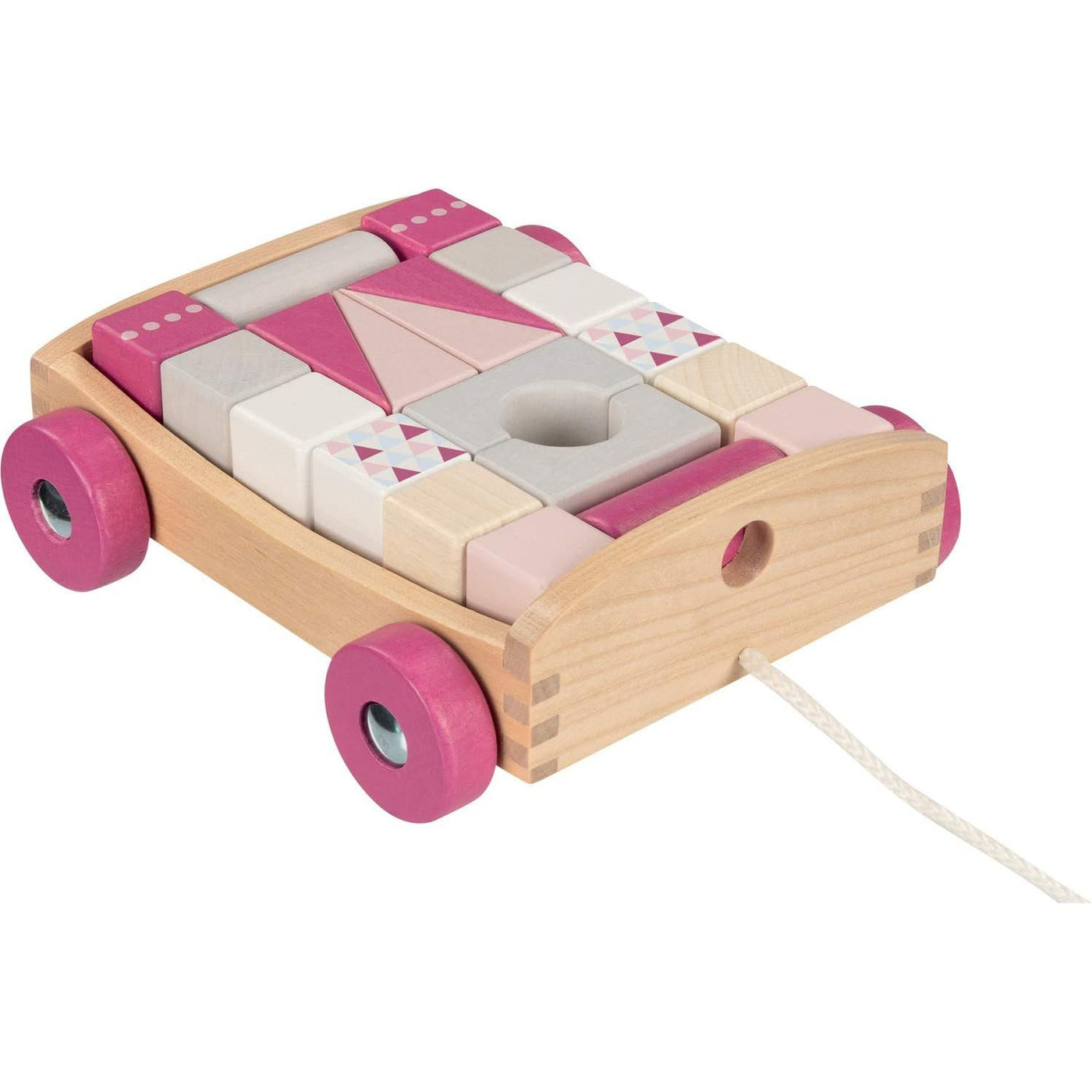 Pull Along Trolley with 20 Building Bricks-Pull Along Toys-Goki-Pink-Yes Bebe