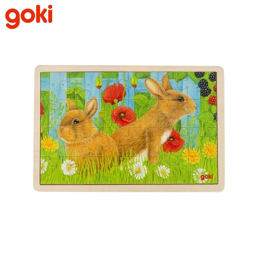 Wooden Puzzle - Bunnies in the Garden-Wooden Puzzles-Goki-Yes Bebe