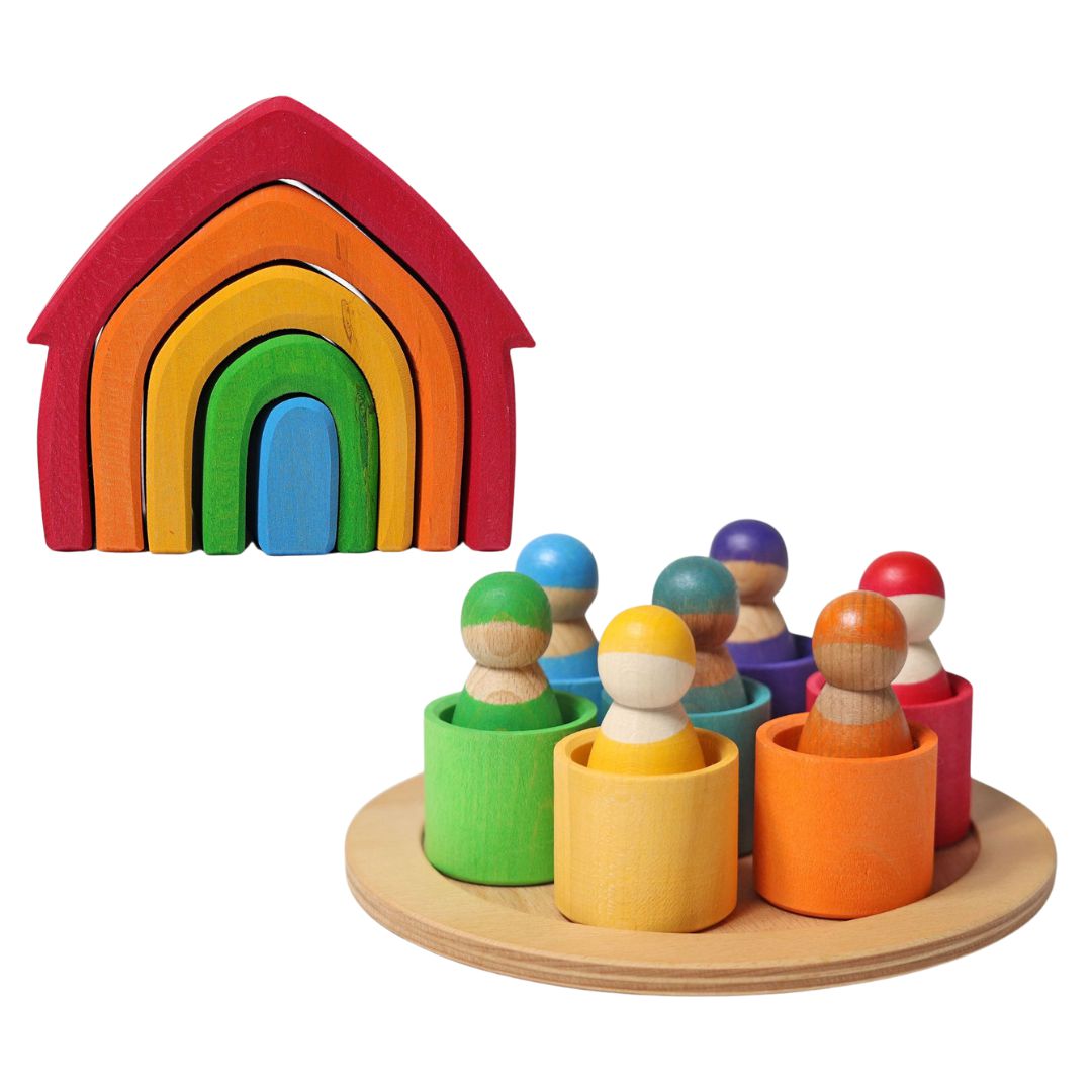 Seven Friends in Bowls & Colourful House-Toy & Book Bundles-Grimm's-Yes Bebe