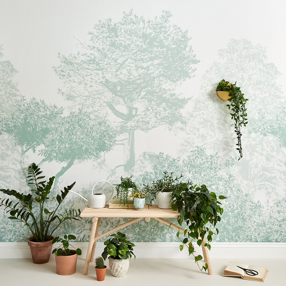 Classic Hua Trees Mural Wallpaper - Dusty Green