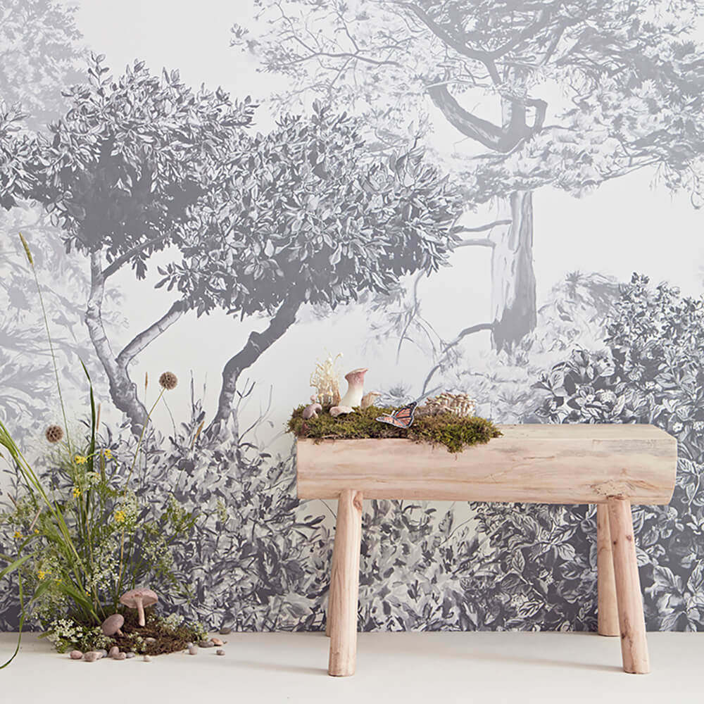 Classic Hua Trees Mural Wallpaper - Grey
