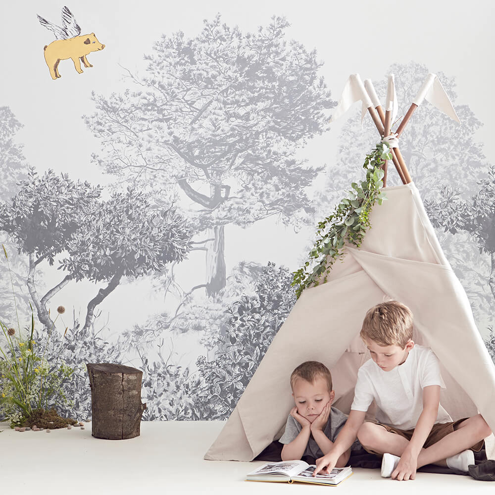 Classic Hua Trees Mural Wallpaper - Grey