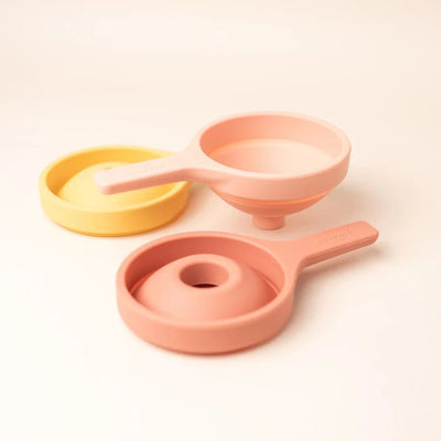 Collapsible Funnel Set for PlayTRAY-Sand. Mud. and Water Toys-Inspire My Play-Coral / Yellow-Yes Bebe