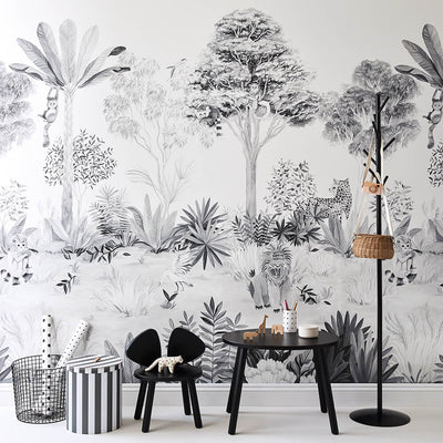 Jungle Mural Wallpaper - Grey