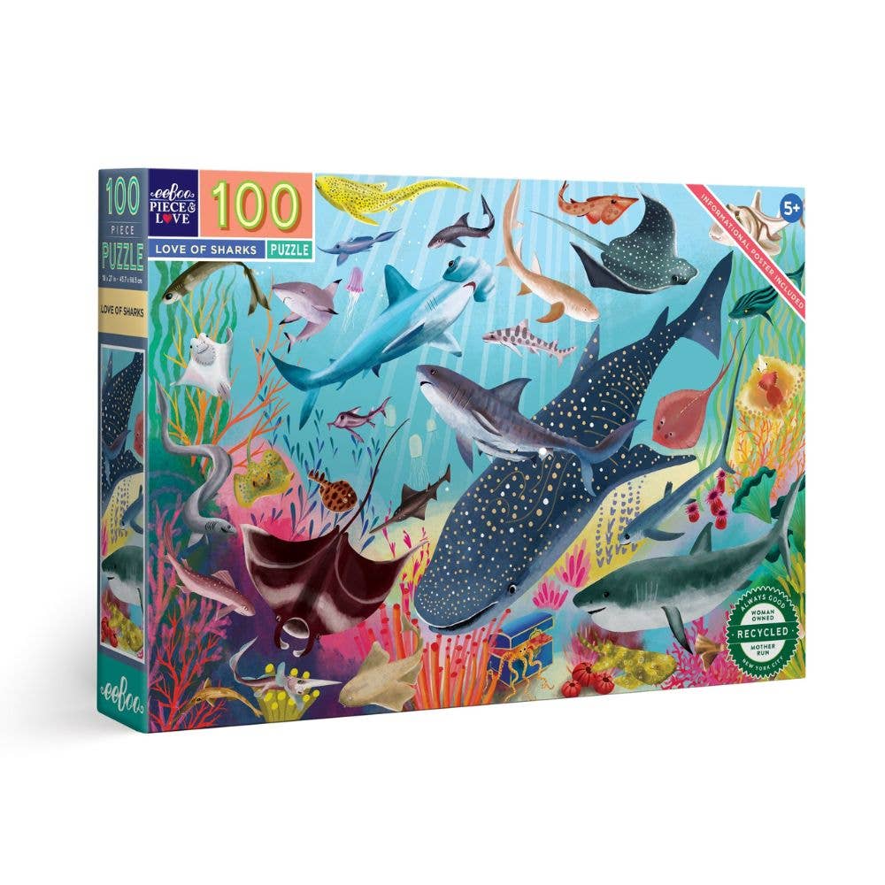 Eeboo Love of Sharks - 100 Piece Puzzle-Just Imagine Toys-Yes Bebe