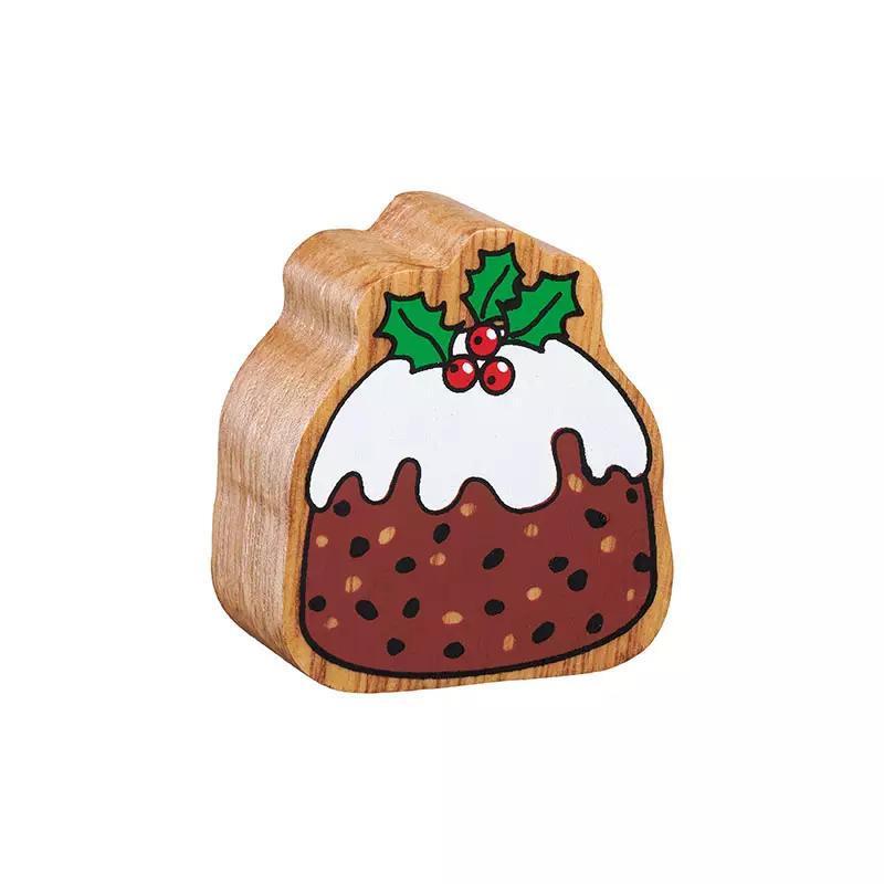 Natural Wooden Brown & White Christmas Pudding-Small World Figures-Lanka Kade-Yes Bebe