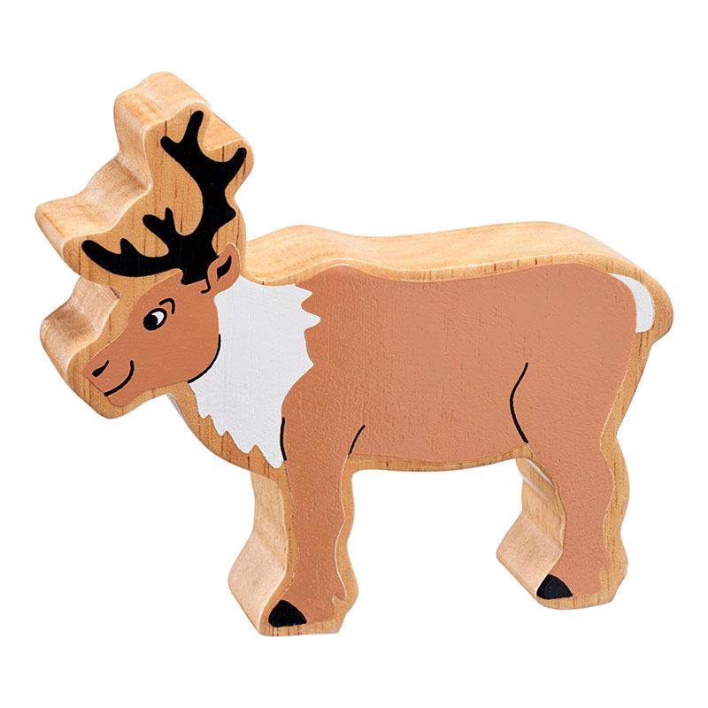 Natural Wooden Brown & White Reindeer-Small World Figures-Lanka Kade-Yes Bebe