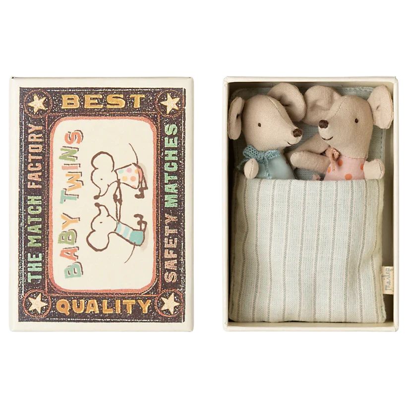 Baby Mice Twins in Matchbox-Dollhouse Mice-Maileg-Yes Bebe