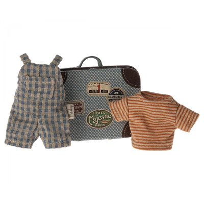 Big Brother Mouse Clothes - Overalls and Shirt in Suitcase-Dollhouse Mice Accessories-Maileg-Yes Bebe