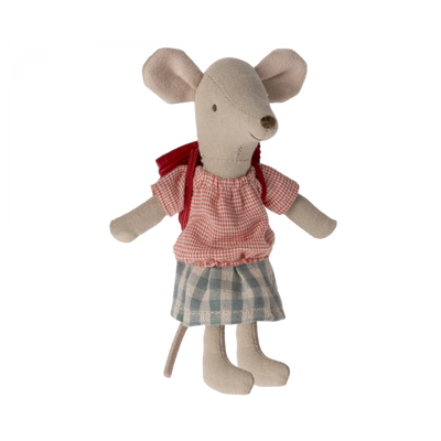 Big Sister Tricycle Mouse with Red Bag-Dollhouse Mice-Maileg-Yes Bebe