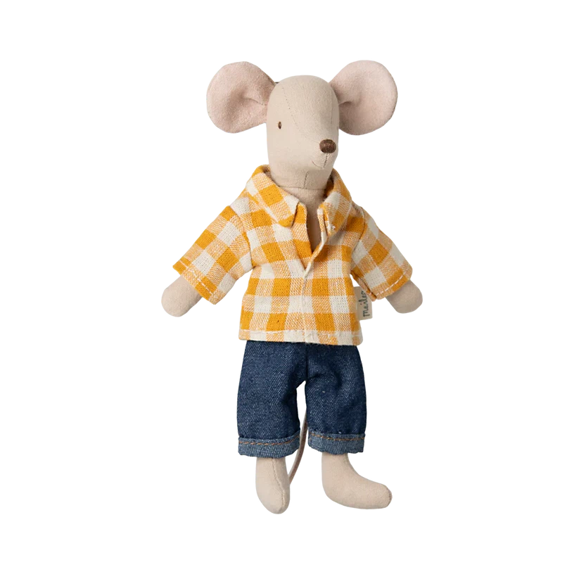 Dad Mouse Clothes-Dollhouse Mice Accessories-Maileg-Yellow Checked Shirt & Pants-Yes Bebe