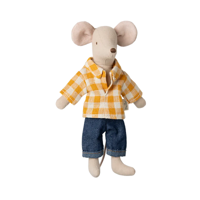 Dad Mouse Clothes-Dollhouse Mice Accessories-Maileg-Yellow Checked Shirt & Pants-Yes Bebe