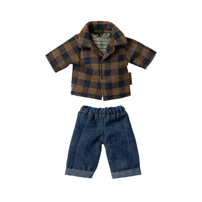 Dad Mouse Clothes-Dollhouse Mice Accessories-Maileg-Brown Checked Shirt & Pants-Yes Bebe