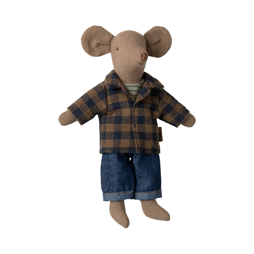 Dad Mouse Clothes-Dollhouse Mice Accessories-Maileg-Yellow Checked Shirt & Pants-Yes Bebe