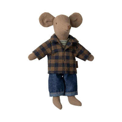 Dad Mouse Clothes-Dollhouse Mice Accessories-Maileg-Yellow Checked Shirt & Pants-Yes Bebe