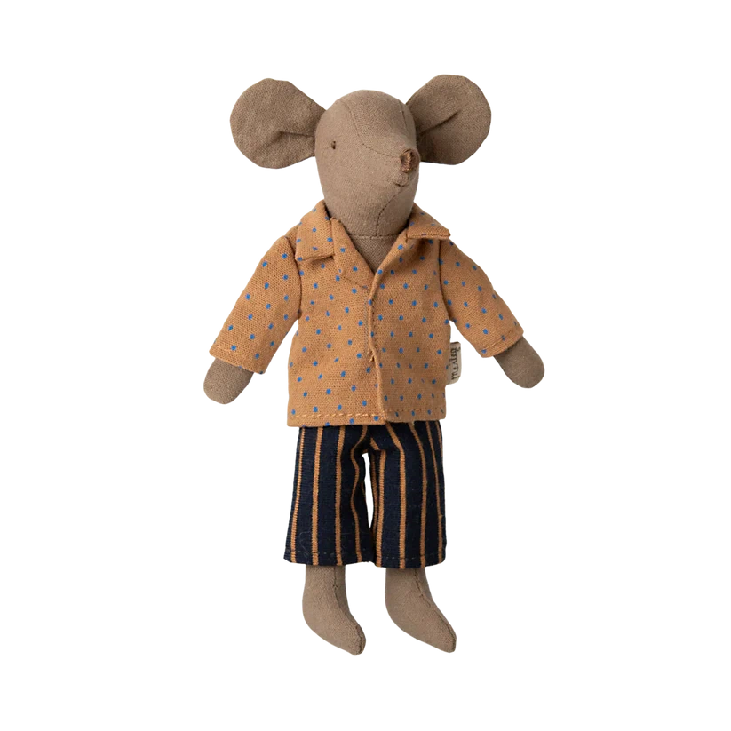 Dad Mouse Clothes-Dollhouse Mice Accessories-Maileg-Yellow Checked Shirt & Pants-Yes Bebe