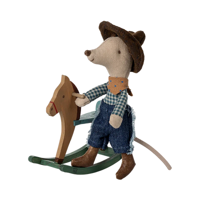 Little Brother Cowboy Mouse with Rocking Horse-Dollhouse Mice-Maileg-Yes Bebe