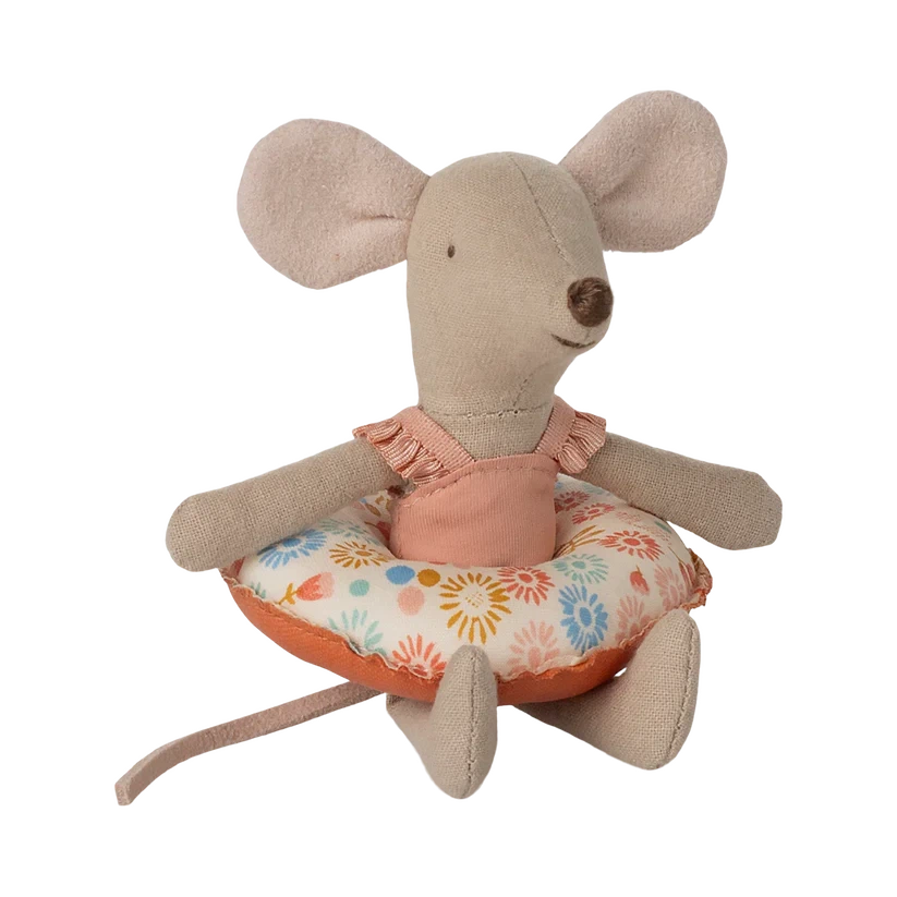 Little Sister Beach Mouse with Float-Dollhouse Mice-Maileg-Flower-Yes Bebe