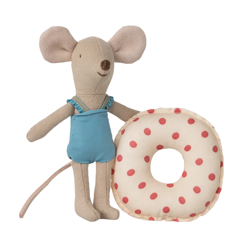 Little Sister Beach Mouse with Float-Dollhouse Mice-Maileg-Red Dot-Yes Bebe