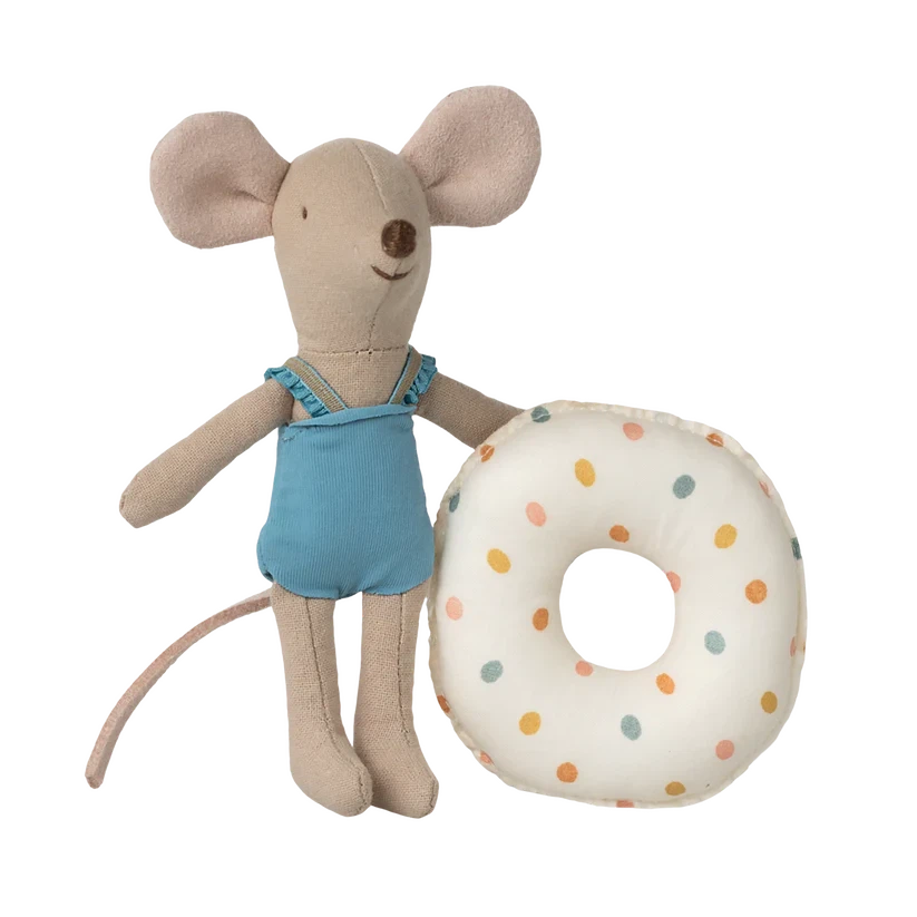 Little Sister Beach Mouse with Float-Dollhouse Mice-Maileg-Multi Dot-Yes Bebe