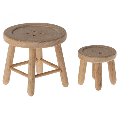 Mouse Button Table and Stool Set-Dollhouse Accessories-Maileg-Yes Bebe