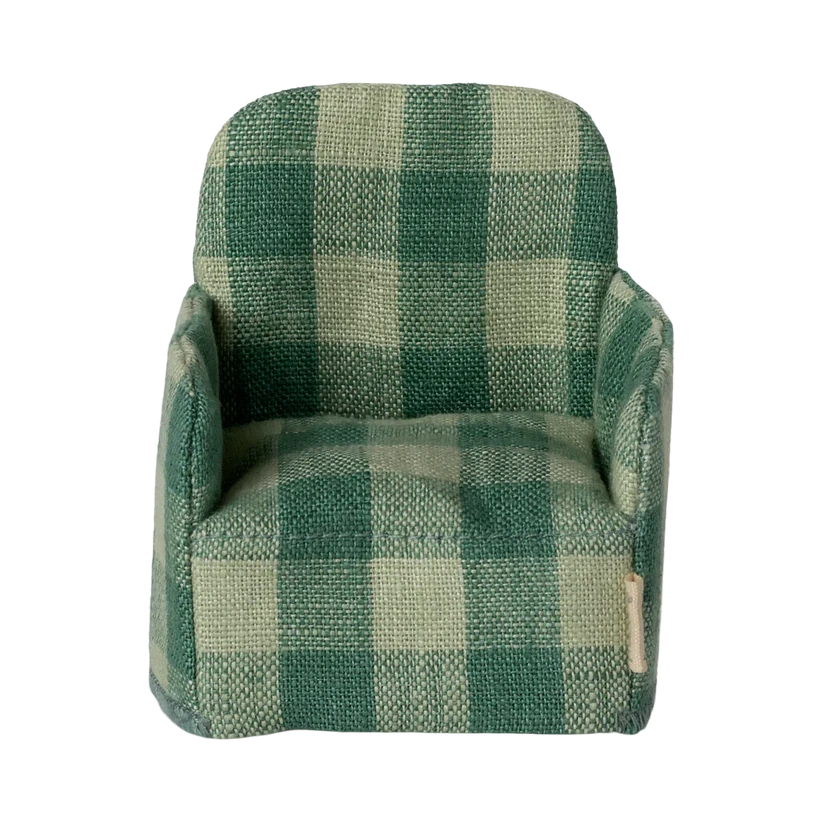 Mouse Folding Chair-Dollhouse Accessories-Maileg-Green Check-Yes Bebe