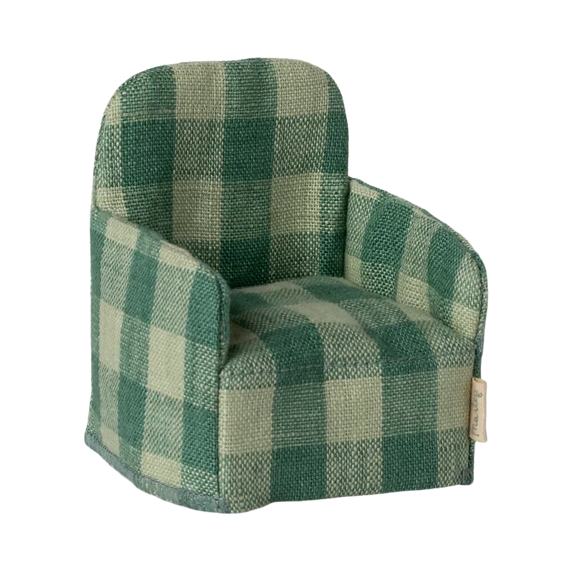 Mouse Folding Chair-Dollhouse Accessories-Maileg-Green Check-Yes Bebe