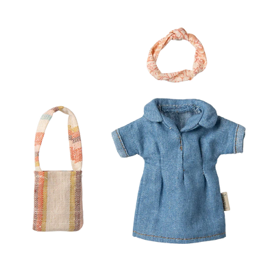 Mum Mouse Clothes-Dollhouse Mice Accessories-Maileg-Denim Dress & Bag-Yes Bebe