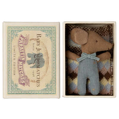 Sleepy Wakey Blue Baby Mouse in Matchbox-Dollhouse Mice-Maileg-Yes Bebe