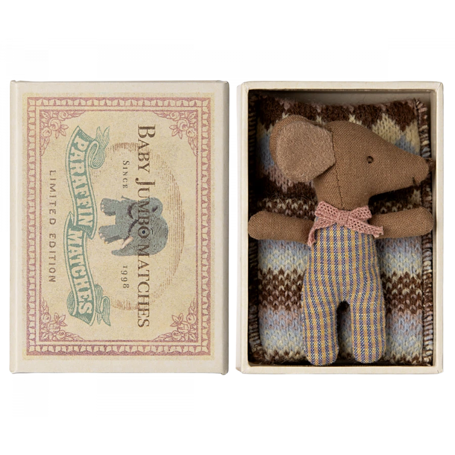 Sleepy Wakey Rose Baby Mouse in Matchbox-Dollhouse Mice-Maileg-Yes Bebe