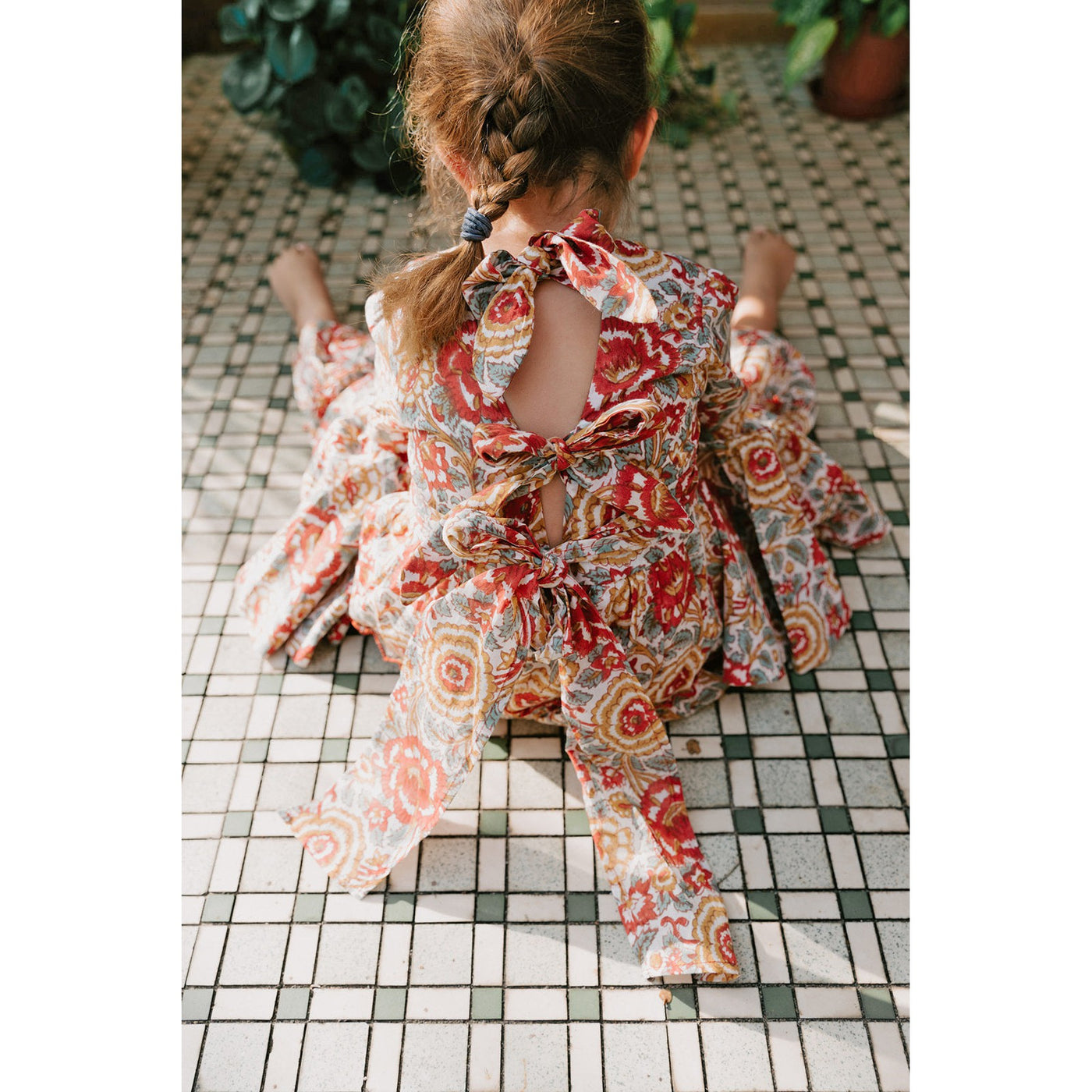 Block Printed Girl's Dress - Lucky Red Floral-Dress-Malabar Baby-Yes Bebe