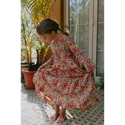 Block Printed Girl's Dress - Lucky Red Floral-Dress-Malabar Baby-Yes Bebe