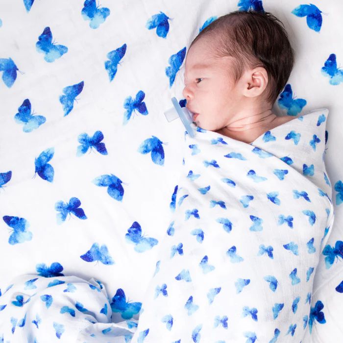 Organic Swaddle - Blue Butterfly