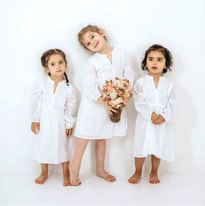 Girl's Cotton Kaftan Dress - White