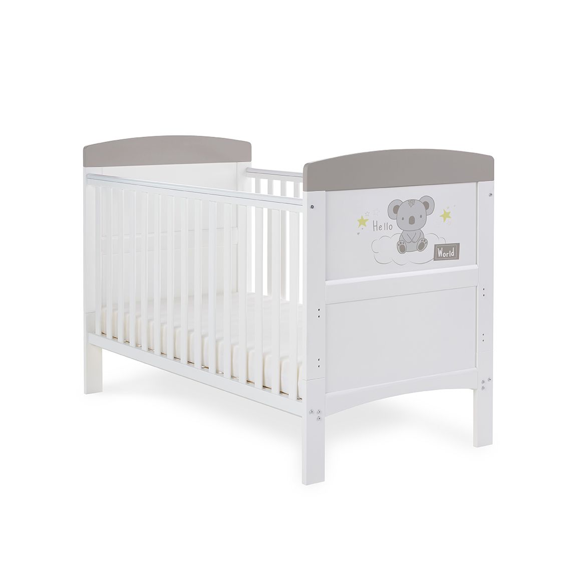 Grace Inspire Cot Bed – Hello World Koala – Grey-Cots & Cot Beds-OBABY-Yes Bebe