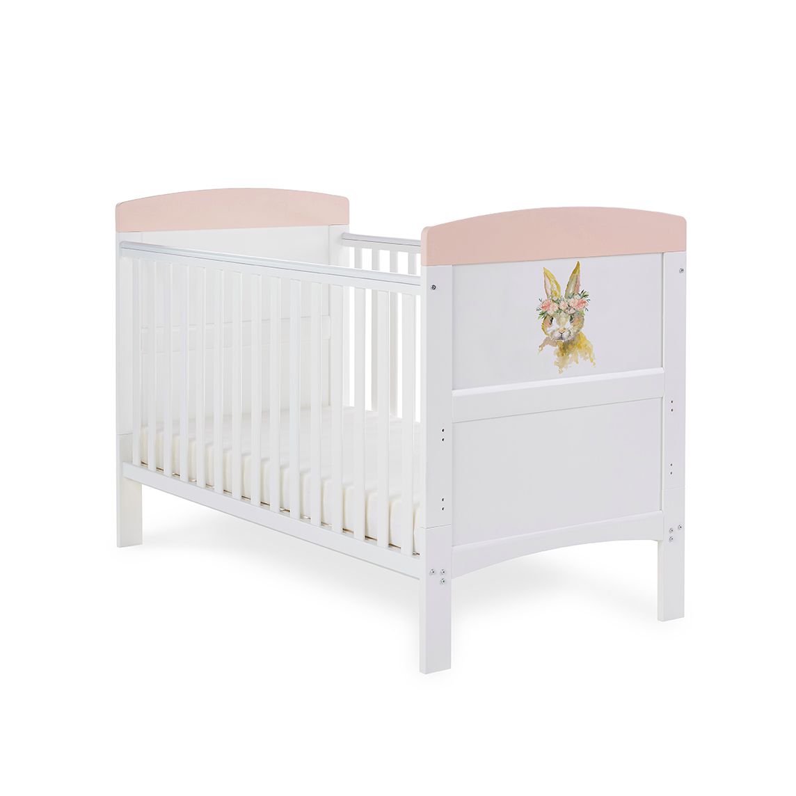 Grace Inspire Cot Bed – Watercolour Rabbit – Pink-Cots & Cot Beds-OBABY-Yes Bebe