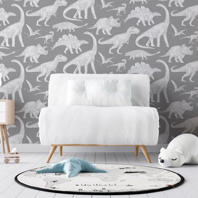Wallpaper - Dino Grey-Wallpaper-Pastelowe Love-Yes Bebe