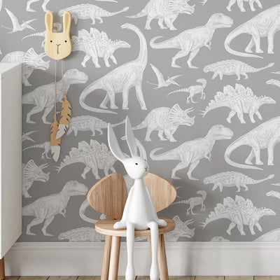 Wallpaper - Dino Grey-Wallpaper-Pastelowe Love-Yes Bebe