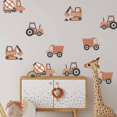 Wall sticker | Boho construction vehicles-Pastelowe Love - wall sticker & wallpaper co.-Yes Bebe