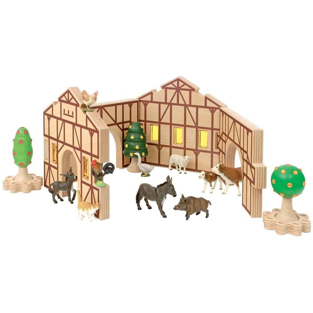 Farm Yard Building Blocks in Box - Set of 6-Wooden Blocks-Regenbogenland-Yes Bebe