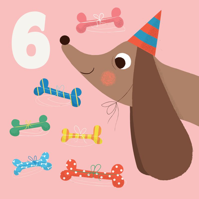 Age Birthday Card - Animals-Greeting & Note Cards-Rex London-Six - Dog and Bones-Yes Bebe