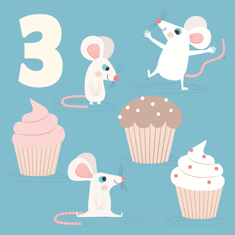 Age Birthday Card - Animals-Greeting & Note Cards-Rex London-Three - Mouse-Yes Bebe