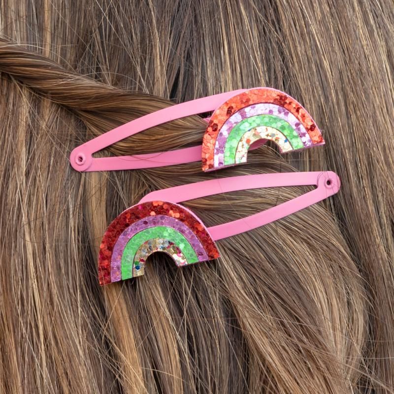 Glitter Hair Clips (Set of 2) - Rainbow-Hair Accessories-Rex London-Yes Bebe